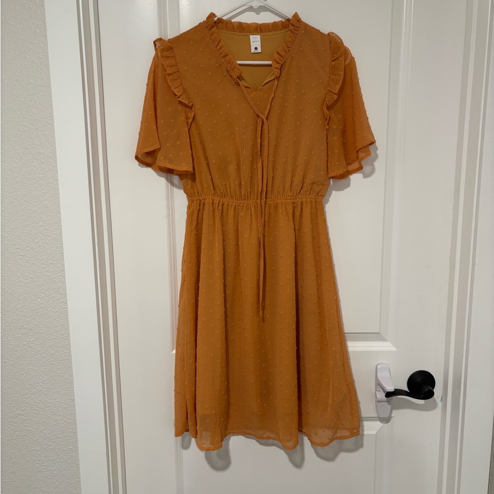 Mimi & Daphne Ruffled Mini Dress in Warm Orange